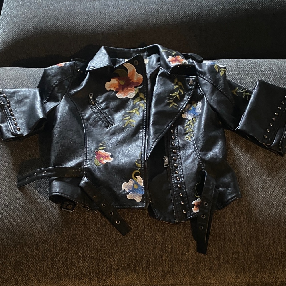 Blank NYC Black Jacket with Floral Embroidery